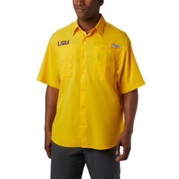 Columbia Overhemd Heren, Collegiate PFG Tamiami Short Sleeve - LSU Geel, 57LKCYSIJ